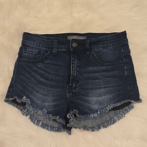 Dark Blue Frayed Hem Jean Shorts